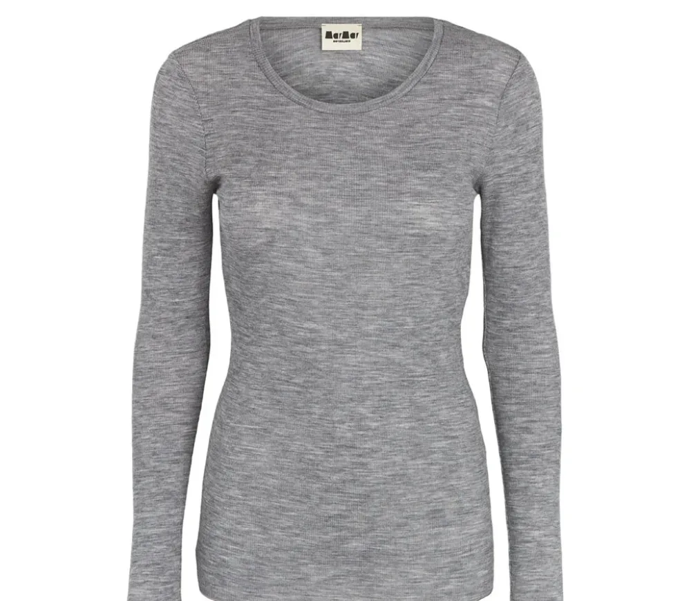 MarMar Copenhagen T-Shirts>Tamra W, Uld Rib Bluse Grey Melange
